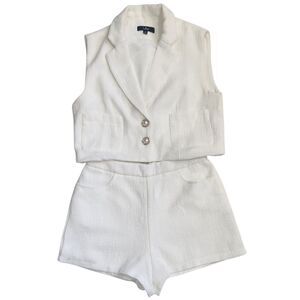 Lulus Tweed Crop Sleeveless Blazer Shorts Set Ivory S Bridal Brunch Old Money